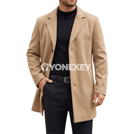 Erkekler üçin güýz-gyş uzyn palto, ýyly gündelik klassik model