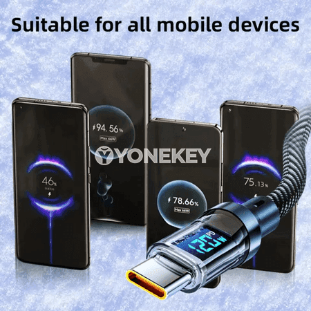 NNBILI 6A USB-A to Type-C LED displeýli çalt zarýad kabeli, 120W