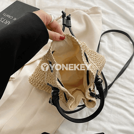Zenanlar üçin örülen saman bucket sumka, tomusky crossbody model