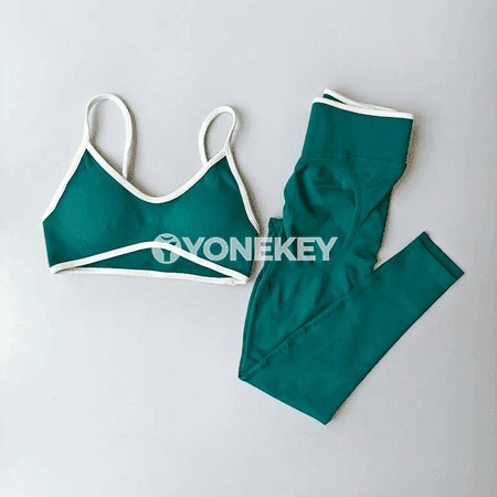 Aýallar üçin 2 bölekli sport toplumy: ýokary belli leggins we bras