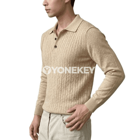 Erkekler üçin ýyly kabel örülen polo switer, uzyn ýeňli