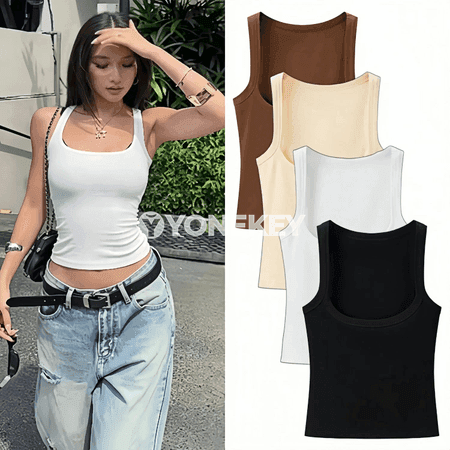 Zenanlar üçin inçe, rahat, kwadrat boýunly sport tank-top