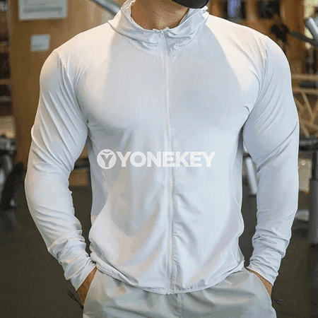 Erkekler üçin ýeňil sport hudi, fermuarly, uzyn ýeňli