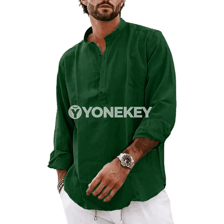 Erkekler üçin ýeňil pagtadan uzyn ýeňli casual Henley futbolka