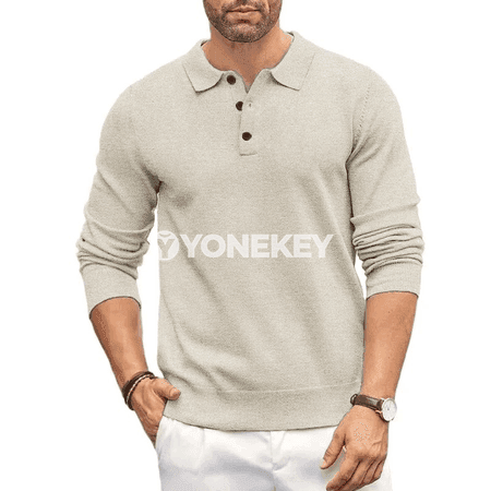 Erkekler üçin ýyly polo switer, düwmejikli, gündelik stil