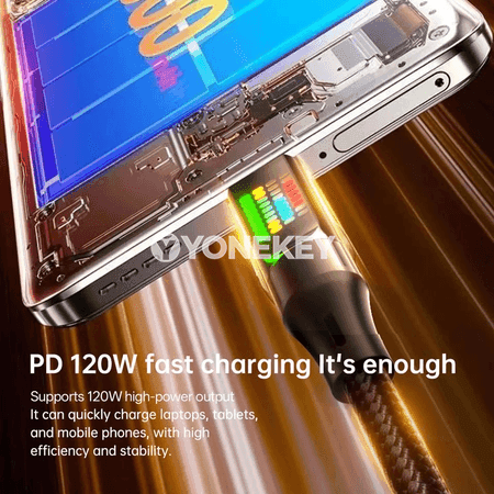 NNBILI 120W USB-A/Type-C çalt zarýad kabeli, LED displeýli, 6A