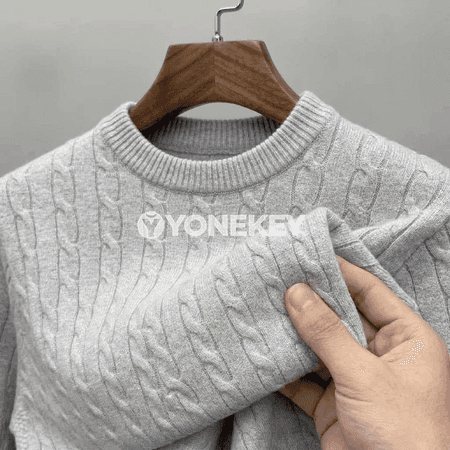 Erkekler üçin ýyly dokalan switer, gündelik crew neck ýeňli örme model
