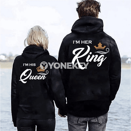 Jübütler üçin güýz-gyş hoodie: KING / QUEEN çaply rahat model