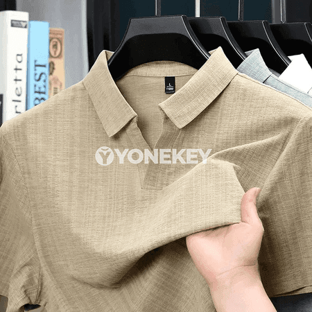 Erkekler üçin ýeňil we dem alýan linen görnüşli polo köýnek