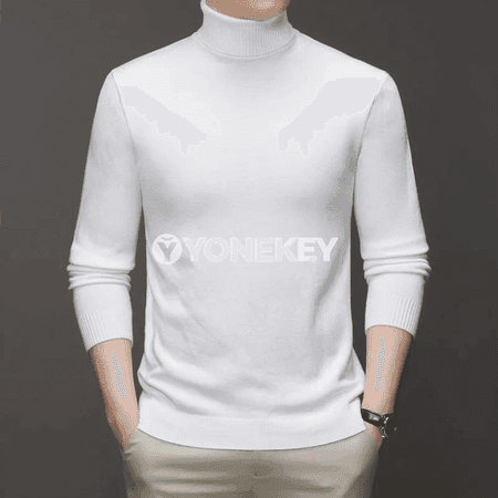 Erkekler üçin ýyly turtlenek trikotaž sviter, dar kesim