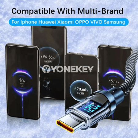 NNBILI PD 120W USB-C maglumatly zarýad kabeli, displeýli, 1–2 m