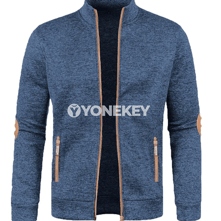 Erkekler üçin ýaz- güýz ziperli göni ýakaly trikotaž switer jaket
