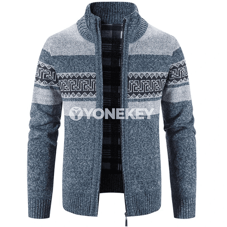 Erkekler üçin gyş-güýz cardigan, dik ýaka, ýyly we rahat