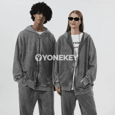 350g retro ziphli hoodi, erkekler üçin giň kesimli, ýyly we rahat