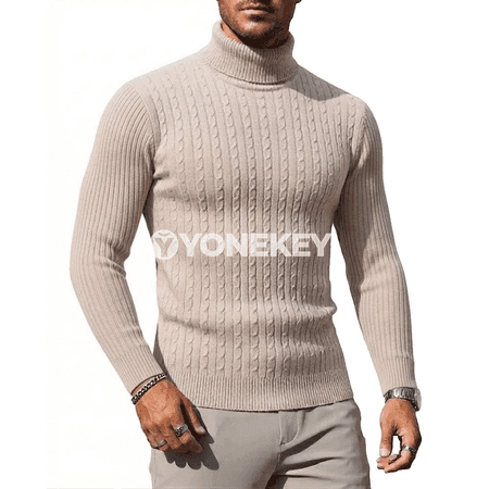Erkekler üçin ýyly boýunly switer, gündelik uzyn ýeňli giň model
