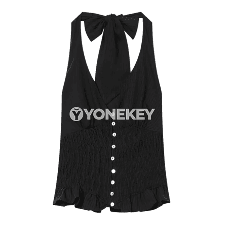 Zenanlar üçin zolakly halter boýun top, ýaz-tomus, slim fit