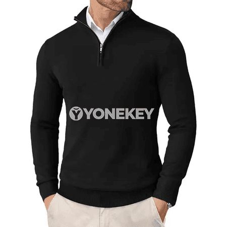 Erkekler üçin ýarym zip örme switer, ýeňil dar kesim, gündelik