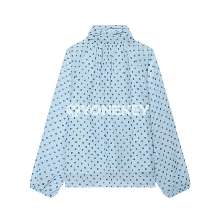 Zenanlar üçin polka nokatly elegan bluzka, ýazky ýeňli stil