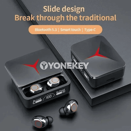 TWS simsiz Bluetooth nauşnikler, mikrofonly, sport üçin
