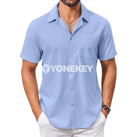 Erkekler üçin tomusky pagta köýnek, gysga ýeňli, jübili casual stil