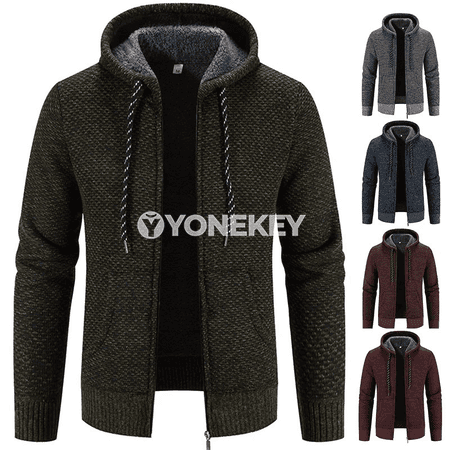 Erkekler üçin kapüşonly ýyly trikotaž kurtka, gündelik stil
