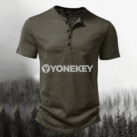 Erkekler üçin ýazky Henley polosy, bir reňkli, gysga ýeňli