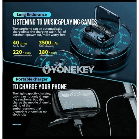M10 TWS Bluetooth gulaklyk, mikrofonly, suw geçirmeýän