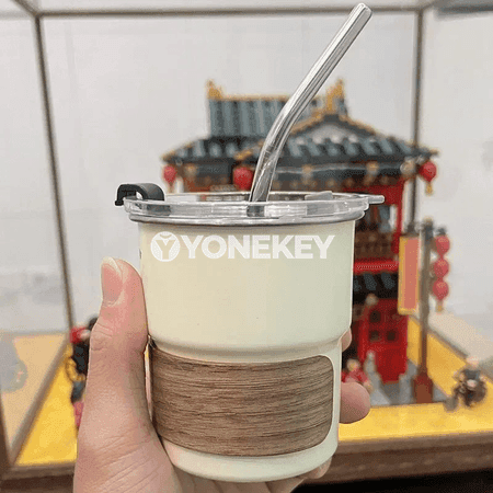 300 ml poslamaýan polat termos käse, gapakly, daşarda ulanmak üçin