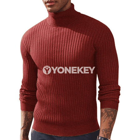 Erkekler üçin gyşky ýyly boýnly ýeňil switer, zolakly, dar kesim