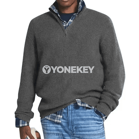 Erkekler üçin ýyly ýüň garyndyly zolakly zipper switer