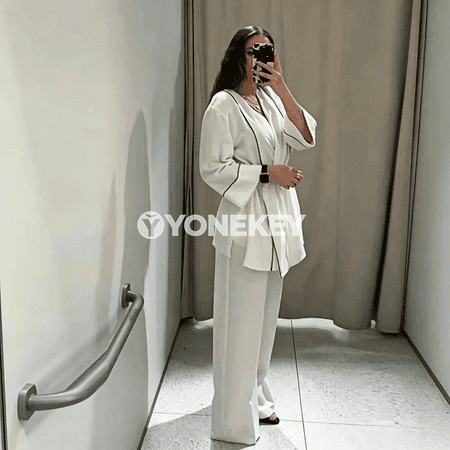 Aýal-gyzlar üçin güýzki giň balakly jaket toplumy, ýokary bel, moda