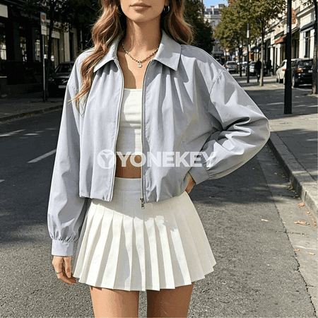 Zenanlar üçin giň şäherçe jaket, ýaz güýz üçin, uzyn ýeňli