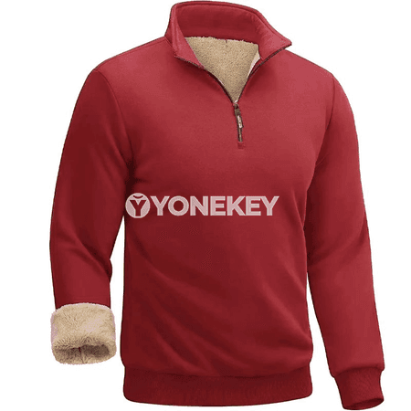 Erkekler üçin ýarym zip ýyly trikotaj pullover, kapýuşonly