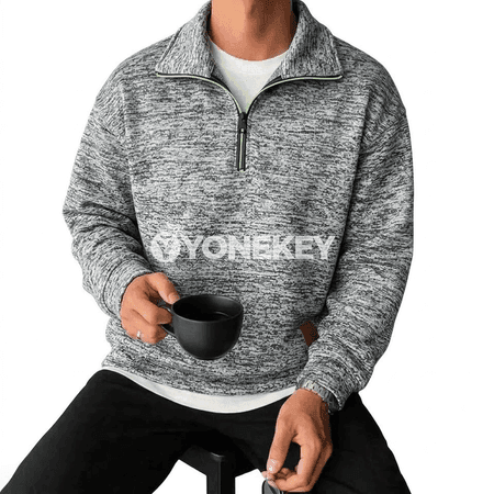 Erkekler üçin ýarym zipli sport köýnegi, rahat, ýeňil we ýyly model