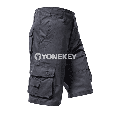 Erkekler üçin giň jübi ly cargo şortikler, tomusky, KHAKI we ýaşyl