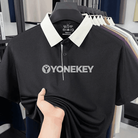 Erkekler üçin garşylykly boýunly polo köýnek, çalt guradýan ýeňil model