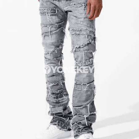 Erkekler üçin patchwork könelişen denim jeans , motosikl stili