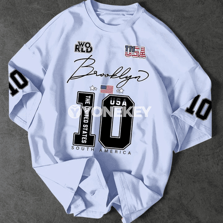 USA Brooklyn Style giň kesimli erkekler üçin gysga ýeňli futbolka