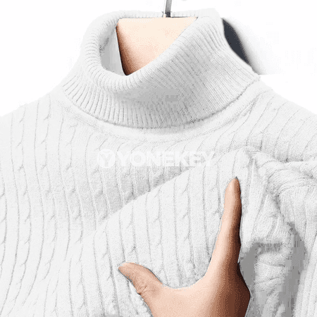 Erkekler üçin ribana golfly ýyly switer, ýerleşimli trikotaž pullover
