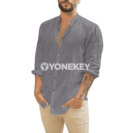 Erkekler üçin pamyk-zygyr ýeňil uzyn ýeňli casual köýnek