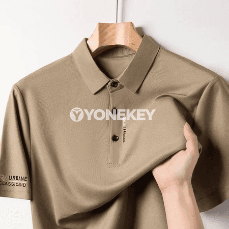 Erkekler üçin biznes-stil polo köýnek, gysga ýeňli, amatly we dem alýan