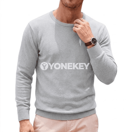 Erkekler üçin ýumşak trikotaž switer, tegelek boýun, günlük stil
