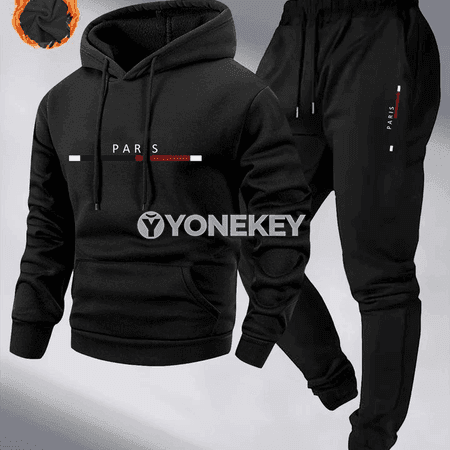 Erkekler üçin ýyly kapýuşonly gyş sport kostýumy, giň biçimli