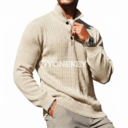 Erkekler üçin ýyly polosaly örme switer, uzyn ýeňli, güýz-gyş modeli