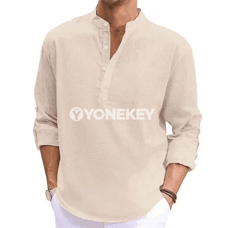Erkekler üçin ýeňil pagta köýnek, gündelik Henley stilinde
