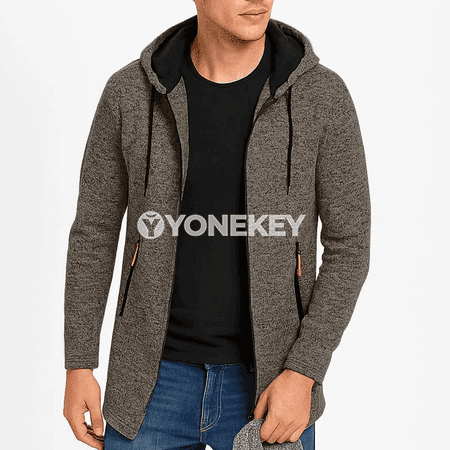 Erkekler üçin kapüşonly giň switer, zipli jübiler bilen