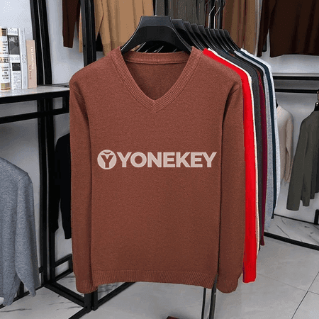 Erkekler üçin V boýunly ýyly trikotaž switer, işewür rahat stil