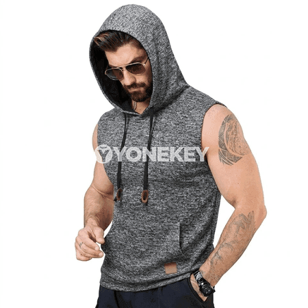 Erkekler üçin ýeňil ýeňsiz kapýuşonly sport switeri
