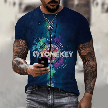 Retro kompasly köýnek, ýaz-tomus üçin giň kesimli erkek futbolkasy
