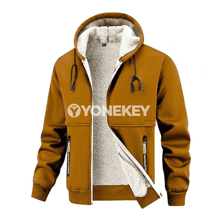 Erkekler üçin kapüşonly ýyly kurtka, fleece içli, gyş üçin